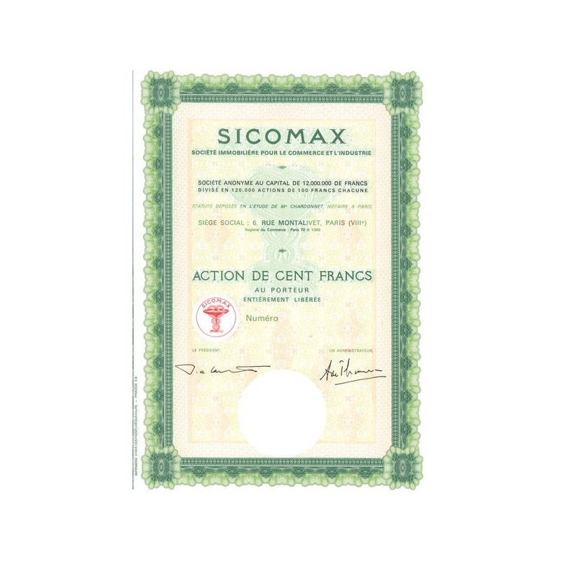 Sicomax - Sté Immobilière pour le Commerce et l'Industrie (Act 100 F) (Blanquette)