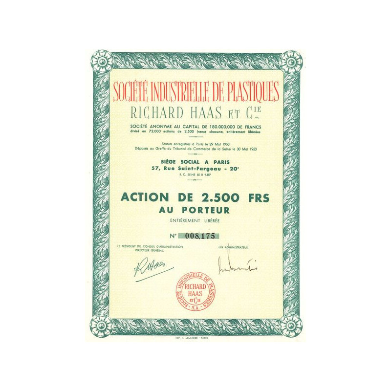 Sté Industrielle de Plastiques Richard Haas et Cie (Act 2500 F)