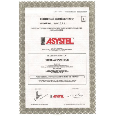 Asystel (Certif Représentatif 20 F)