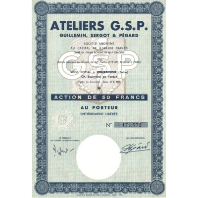 Ateliers G.S.P. Guillemin. Sergot & Pégard (Act 50 F)