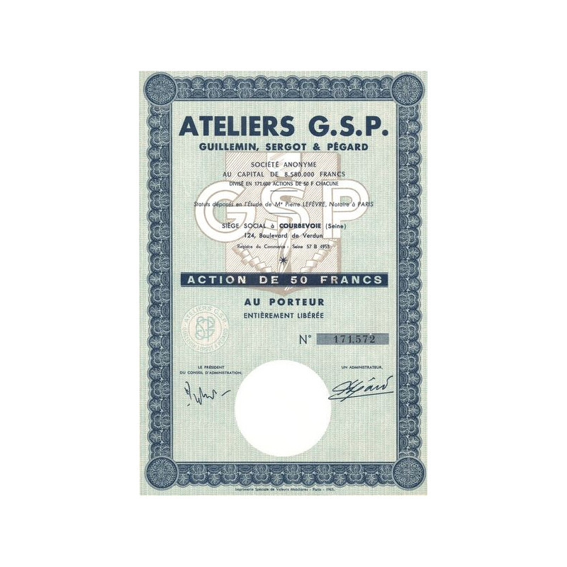 Ateliers G.S.P. Guillemin. Sergot & Pégard (Act 50 F)