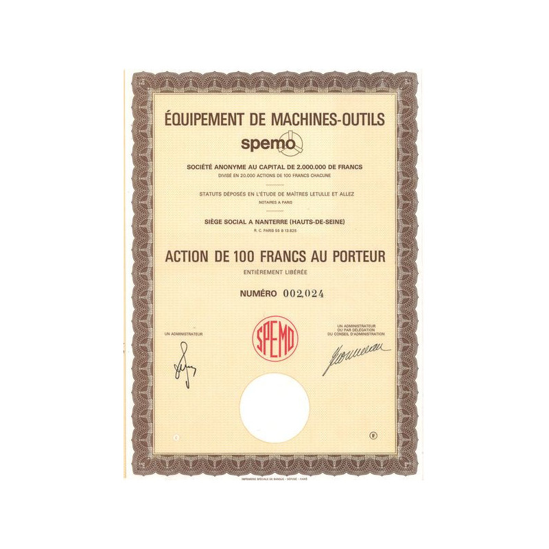 Equipement de Machines-Outils Spemo (Act 100 F)