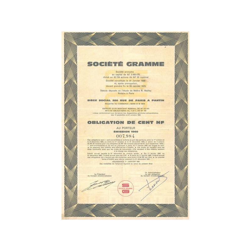 Sté Gramme (Obl 100 NF)