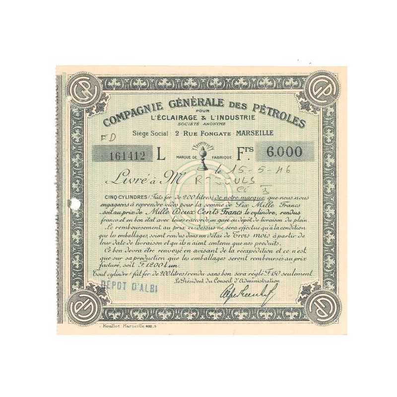 Cie Gale des Pétroles pour l'Eclairage & l'Industrie (Bon de remboursement)