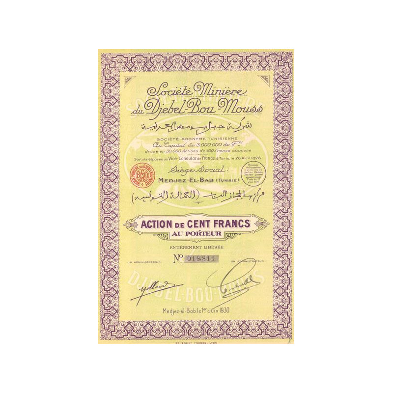 Sté Minière du Djebel-Bou-Mouss (Act 100 F)