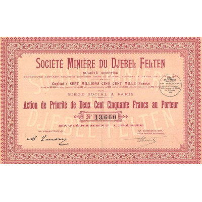 Sté Minière du Djebel Felten (Act 250 F)