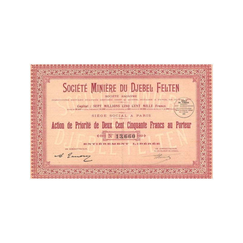 Sté Minière du Djebel Felten (Act 250 F)