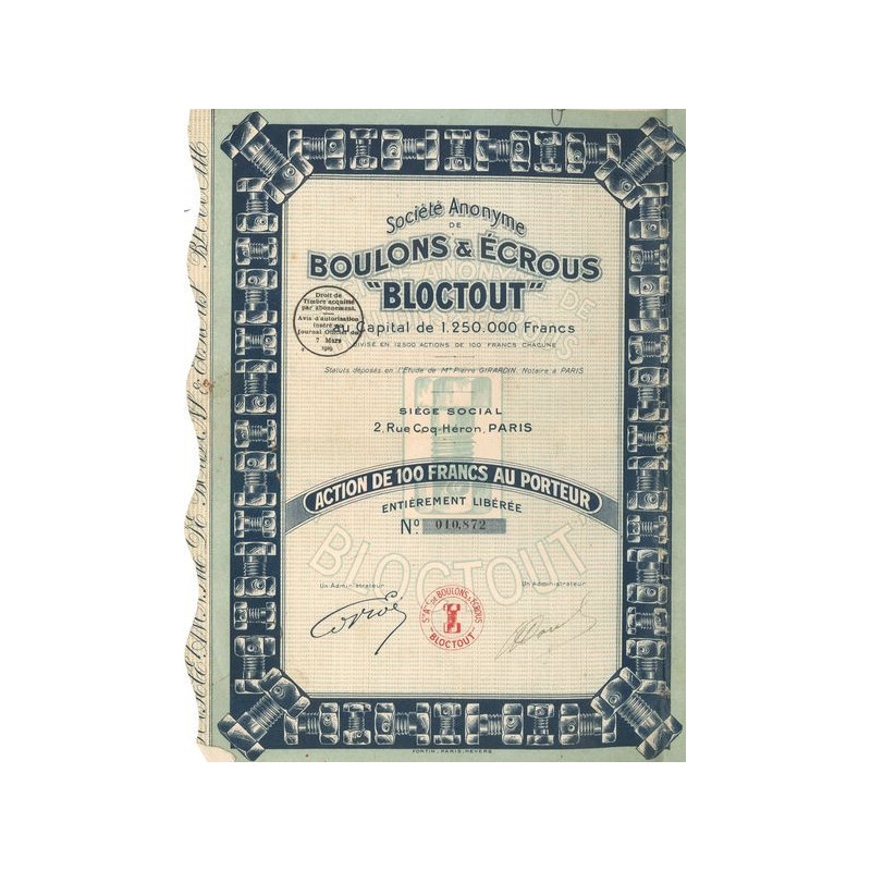 S.A. de Boulons & Ecrous "Bloctout" (Act 100 F)