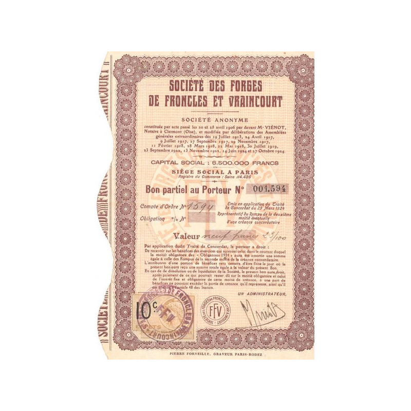 Sté des Forges de Froncles et Vraincourt (Bon partiel)