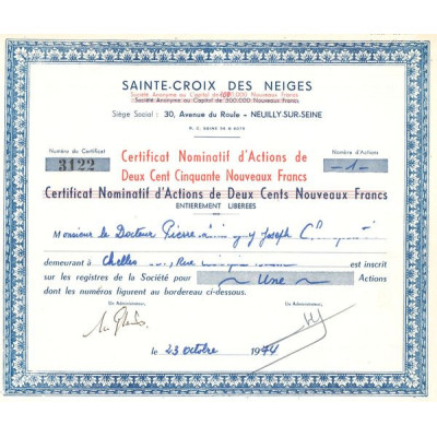 Sainte-Croix des Neiges (Certif Nomin Act 250 NF)