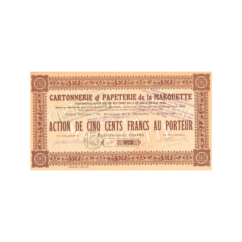 Cartonnerie et Papeterie de la Marquette (Act 500 F)