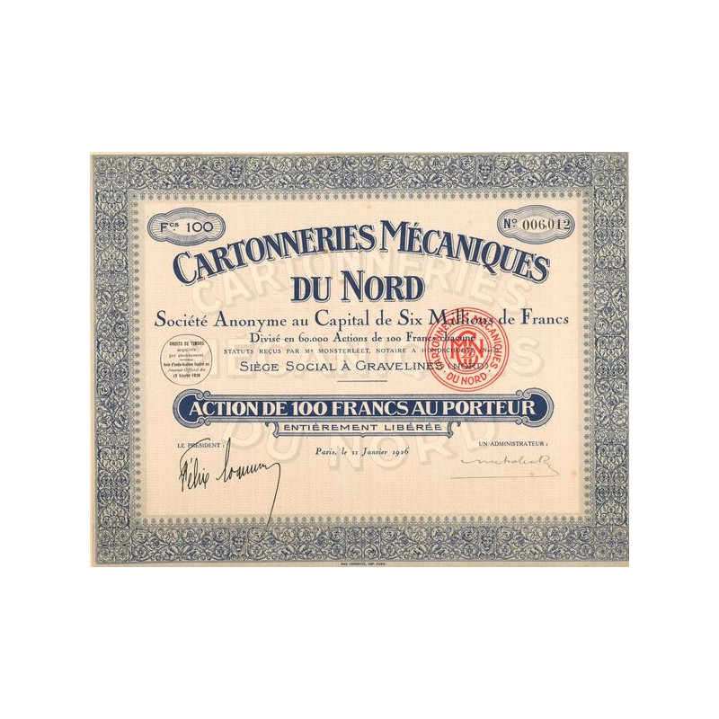 Cartonneries Mécaniques du Nord (Act 100 F)