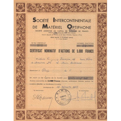 Sté Intercontinentale de Matériel Optiphone (Certif Nomin d'Act 5000 F)