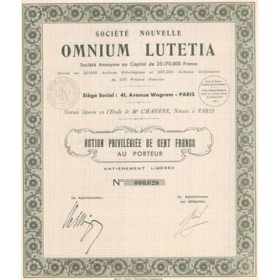 Sté Nouvelle Omnium Lutetia (Act P 100 F)