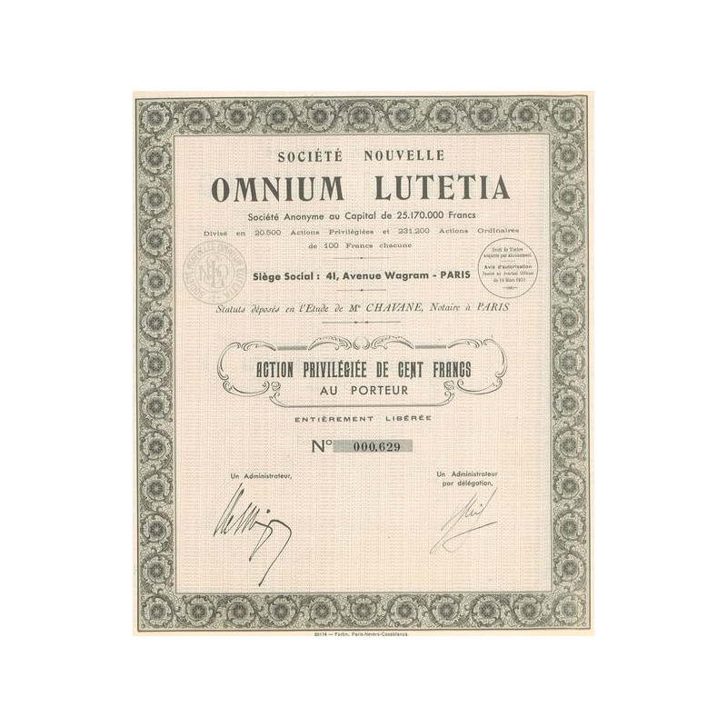 Sté Nouvelle Omnium Lutetia (Act P 100 F)