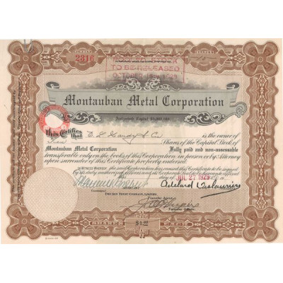 Montauban Metal Corporation (Certif Nomin)