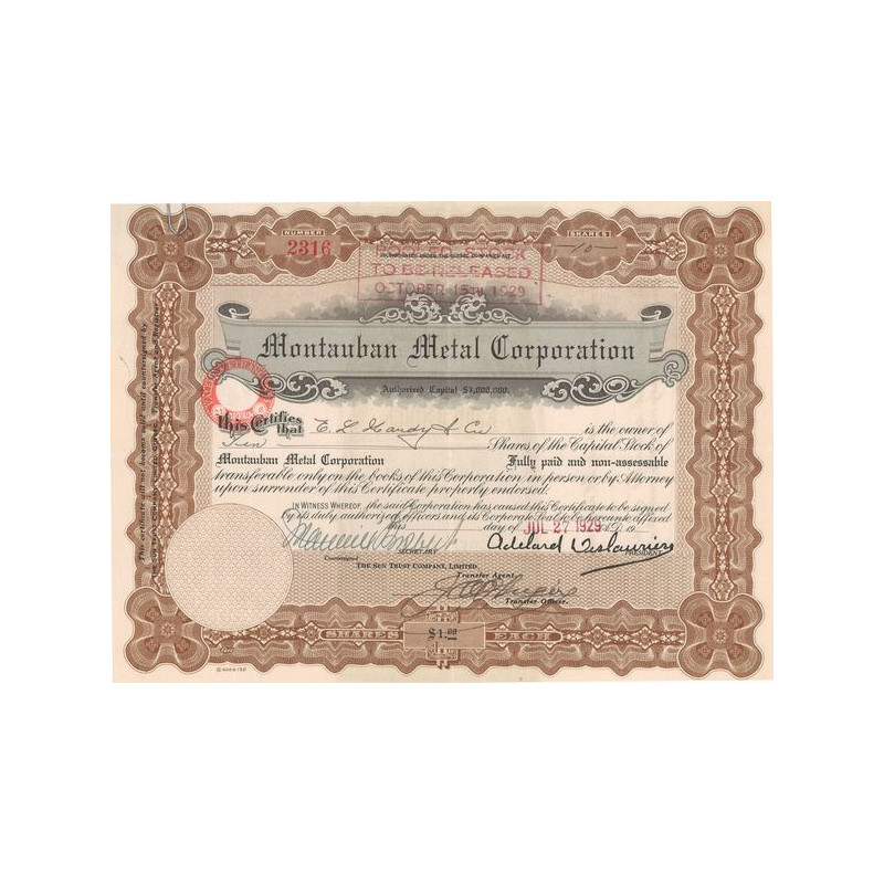 Montauban Metal Corporation (Certif Nomin)