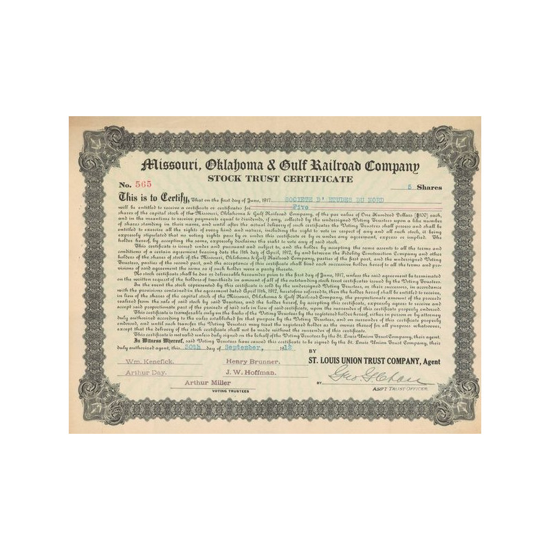 Missouri. Oklahoma & Gulf Railroad Cy (Certif Nomin Titre 05 Act)