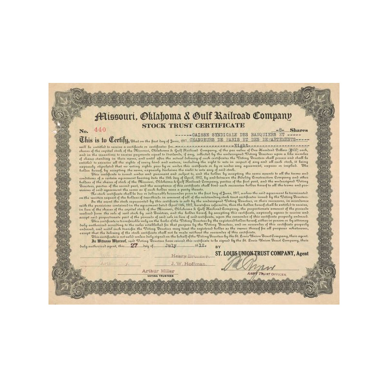 Missouri. Oklahoma & Gulf Railroad Cy (Certif Nomin Titre 08 Act)