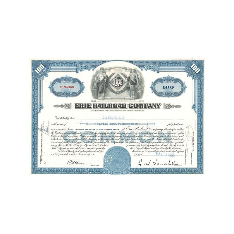 Erie Railroad Cy (Certif Nomin Titre 100 Act)