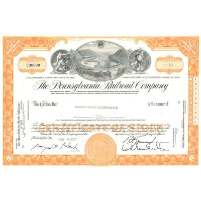 The Pennsylvania Railroad Cy (Certif Nomin Titre 10 Act 10$)