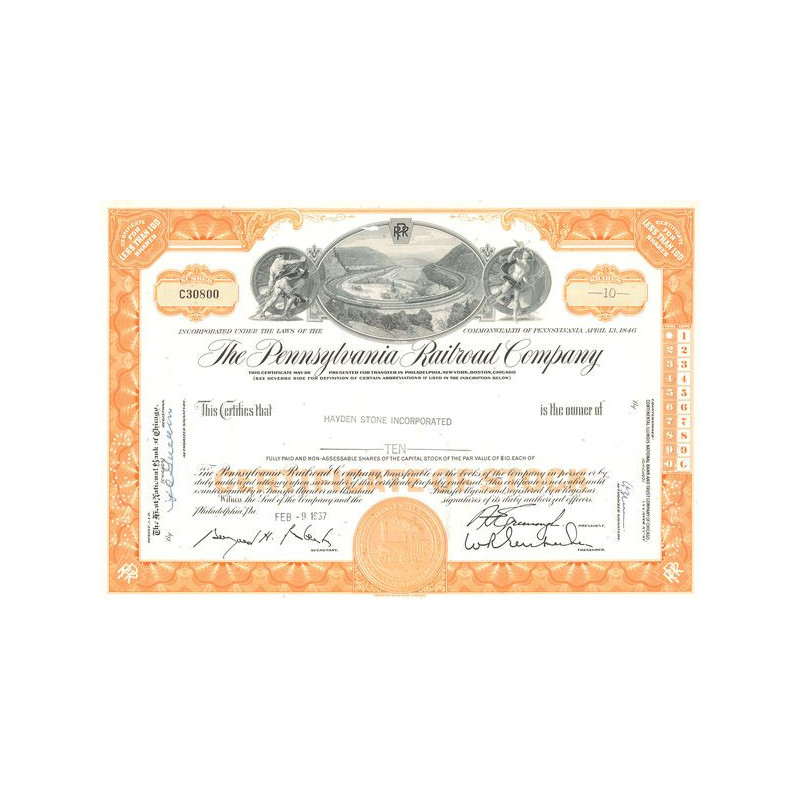 The Pennsylvania Railroad Cy (Certif Nomin Titre 10 Act 10$)
