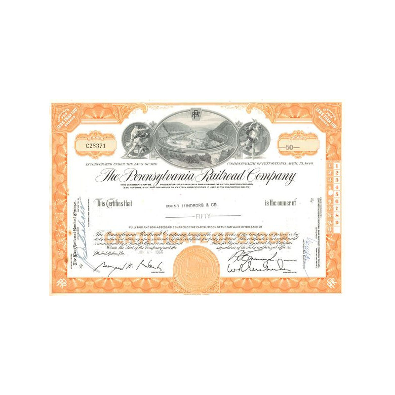 The Pennsylvania Railroad Cy (Certif Nomin Titre 50 Act 10$)