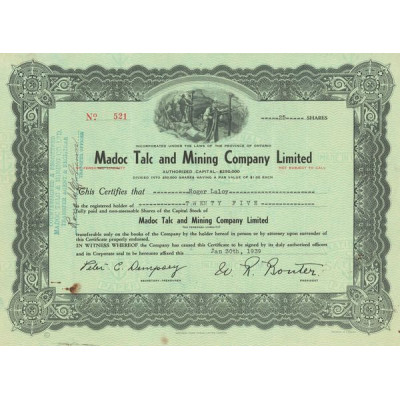 Madoc Talc and Mining Cy Ltd (Certif Nomin Titre 25 Act 1$)
