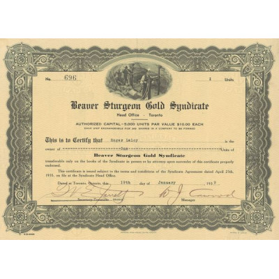 Beaver Sturgeon Gold Syndicate (Certif Nomin Titre 01 Act 1$)