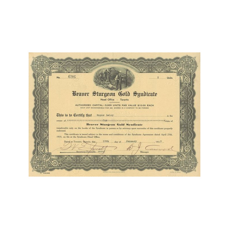 Beaver Sturgeon Gold Syndicate (Certif Nomin Titre 01 Act 1$)