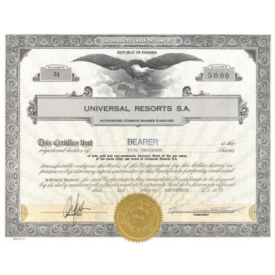 Universal Resorts S.A. (Titre 5000 Act 10 cents)