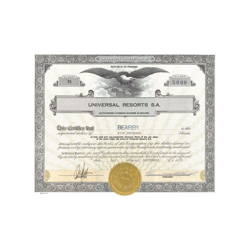 Universal Resorts S.A. (Titre 5000 Act 10 cents)