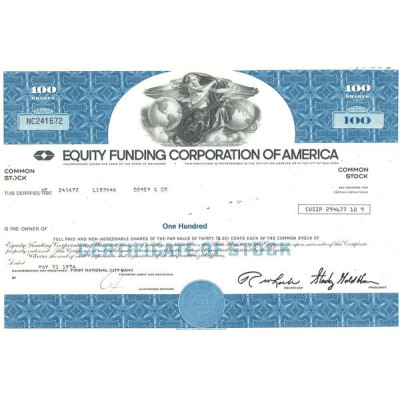 Equity Funding Corp of America (Certif Nomin Titre 100 Act 30 Cents)