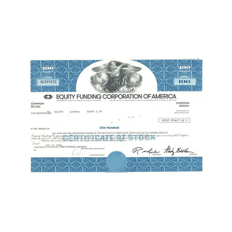 Equity Funding Corp of America (Certif Nomin Titre 100 Act 30 Cents)