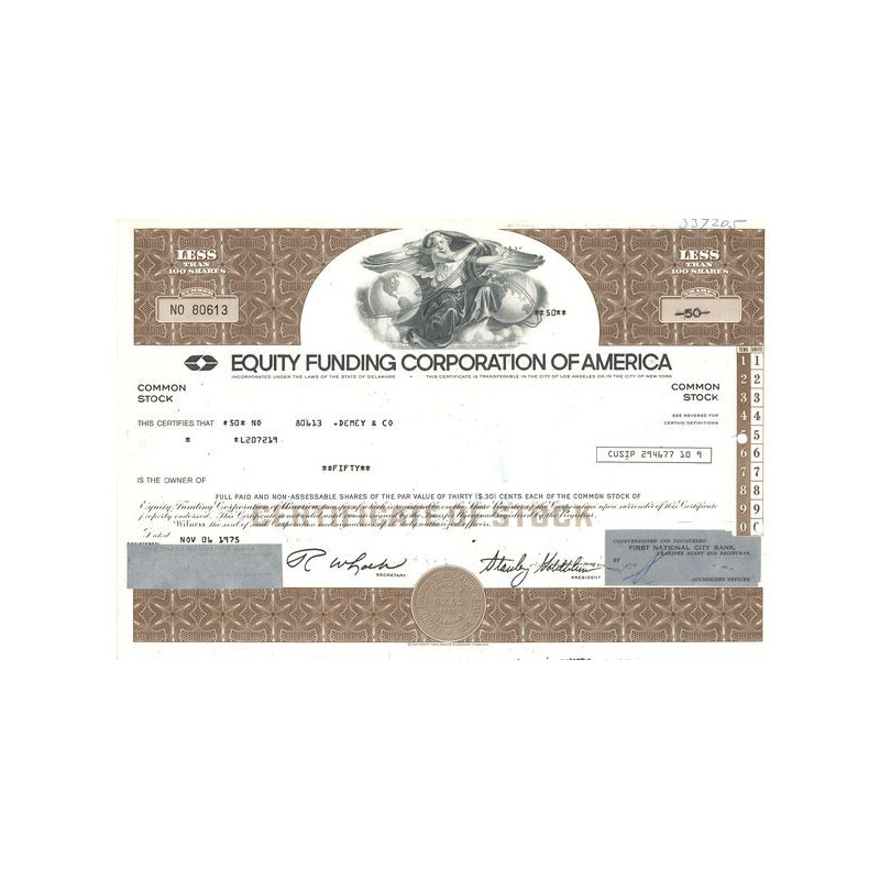 Equity Funding Corp of America (Certif Nomin Titre 50 Act 30 Cents)