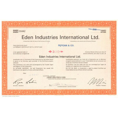 Eden Industries International Ltd (Certif Nomin Titre 300 Act)
