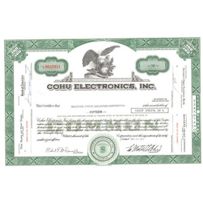 Cohu Electronics Inc. (Titre 15 Act 1$)