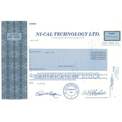 Ni-Cal Technology Ltd (Titre 1000 Act 0.01$)