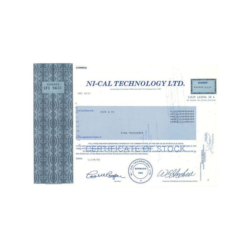 Ni-Cal Technology Ltd (Titre 1000 Act 0.01$)