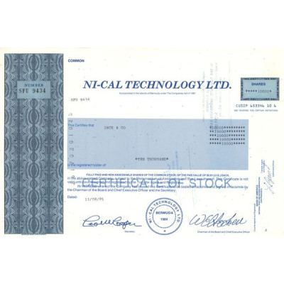 Ni-Cal Technology Ltd (Titre 10000 Act 0.01$)