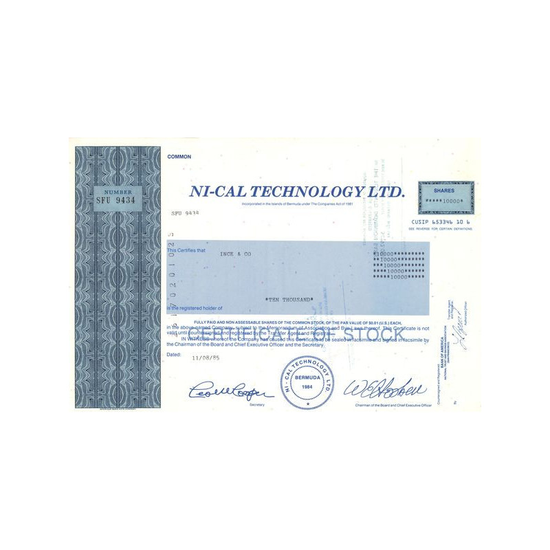 Ni-Cal Technology Ltd (Titre 10000 Act 0.01$)