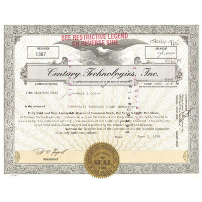 Century Technologies Inc (Titre 7800 Act 0.00001$)