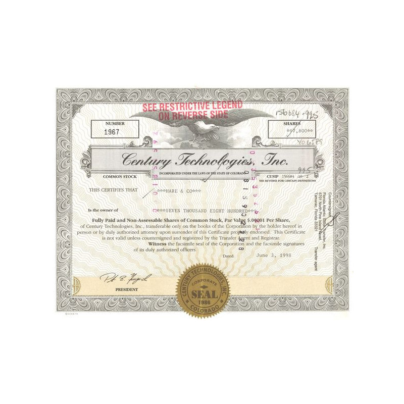Century Technologies Inc (Titre 7800 Act 0.00001$)