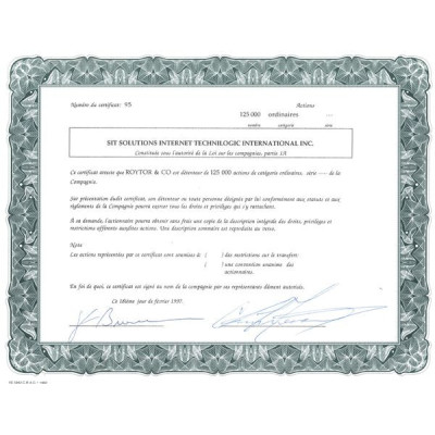 Sit Solutions Internet Technilogic International Inc (Certif Nomin)