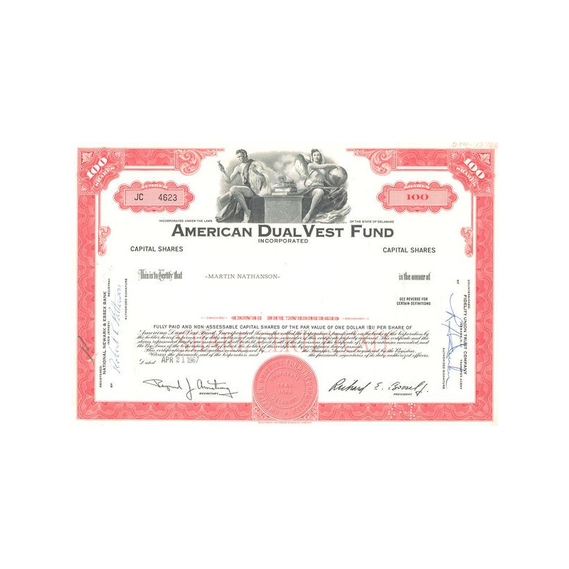 American Dual Vest Fund Incorporated (Certif Nomin Titre 100 Act 1$)