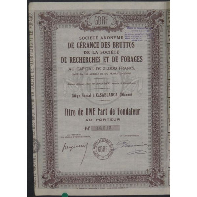 S.A. de Gérance des Bruttos de la Sté de Recherches et de Forages (1 Part) (Modèle 2)