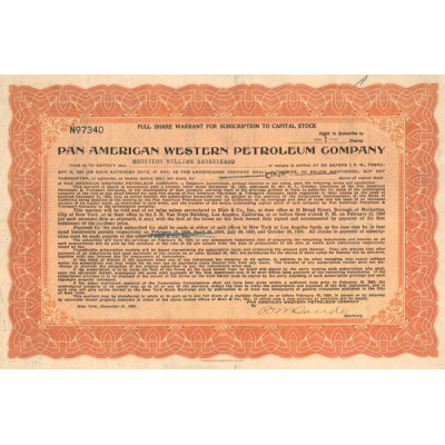 Pan American Western Petroleum Cy (Titre 01 10ème Act)