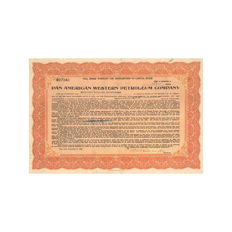 Pan American Western Petroleum Cy (Titre 01 10ème Act)