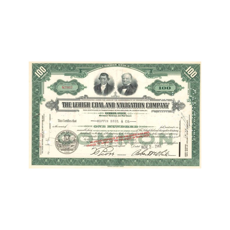 The Lehigh Coal and Navigation Cy (Vert) (Titre 100 Act 10$)