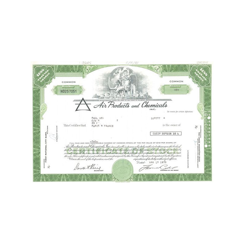 Air Products and Chemicals Inc (Certif Nomin Titre 02 Act 100$)